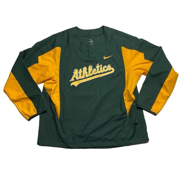 Nike Oakland A’s Green and Gold Windbreaker Jacket with High Collar - Picture 4 of 13